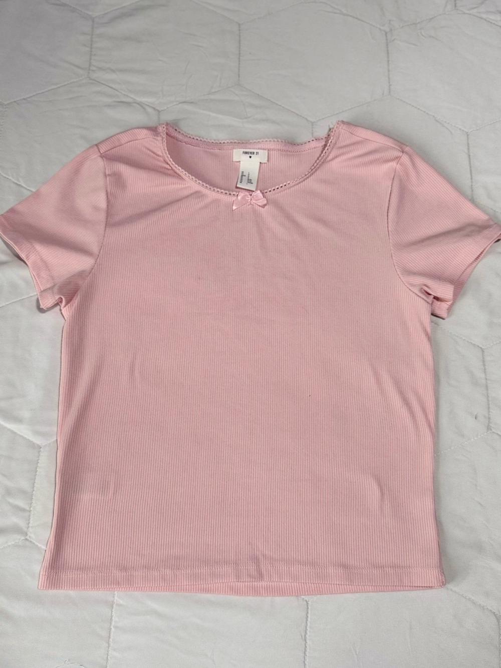 Forever 21 Baby Pink Bow Neck Top Size L